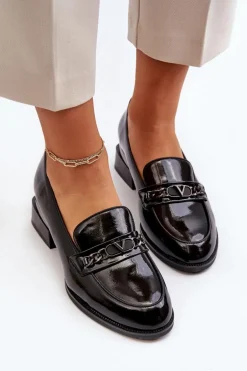 Damskie Lakierowane Półbuty Na Niskim Obcasie Czarne Albreide