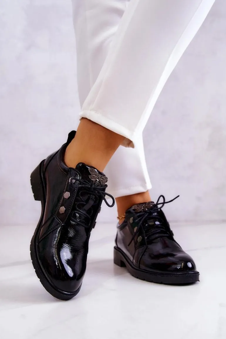 Damskie Lakierowane Półbuty Z Ozdobą Czarne Harvey