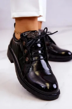 Damskie Lakierowane Półbuty Z Ozdobą Czarne Harvey