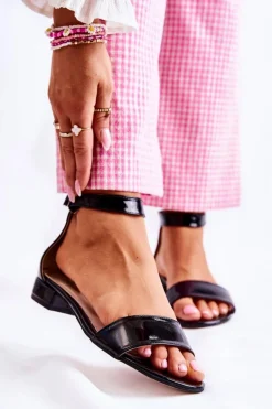 Damskie Lakierowane Sandałki Czarne Shanley