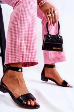 Damskie Lakierowane Sandałki Czarne Shanley