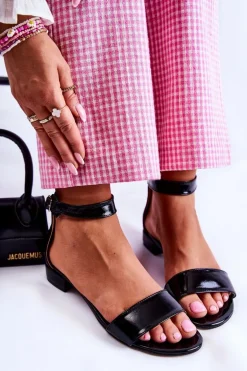 Damskie Lakierowane Sandałki Czarne Shanley