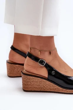 Damskie Lakierowane Sandały Na Koturnie Sergio Leone SK301 Czarne