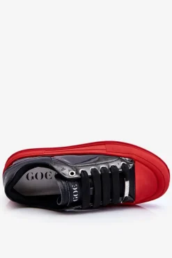 Damskie Lakierowane Trampki Na Platformie GOE LL2N4021 Czarno-Czerwone