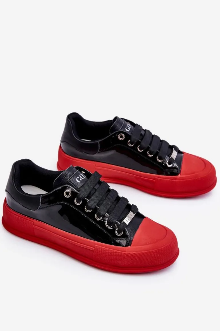 Damskie Lakierowane Trampki Na Platformie GOE LL2N4021 Czarno-Czerwone
