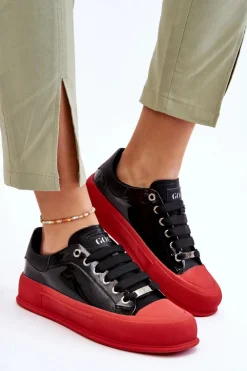 Damskie Lakierowane Trampki Na Platformie GOE LL2N4021 Czarno-Czerwone