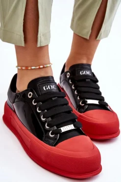 Damskie Lakierowane Trampki Na Platformie GOE LL2N4021 Czarno-Czerwone