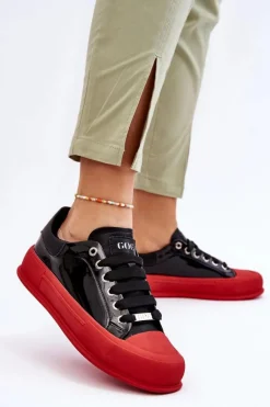 Damskie Lakierowane Trampki Na Platformie GOE LL2N4021 Czarno-Czerwone