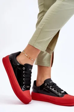 Damskie Lakierowane Trampki Na Platformie GOE LL2N4021 Czarno-Czerwone