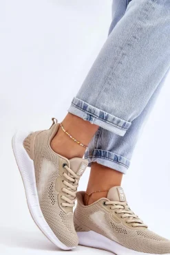 Damskie Lekkie Buty Sportowe Memory Foam System Big Star LL274294 Beżowe