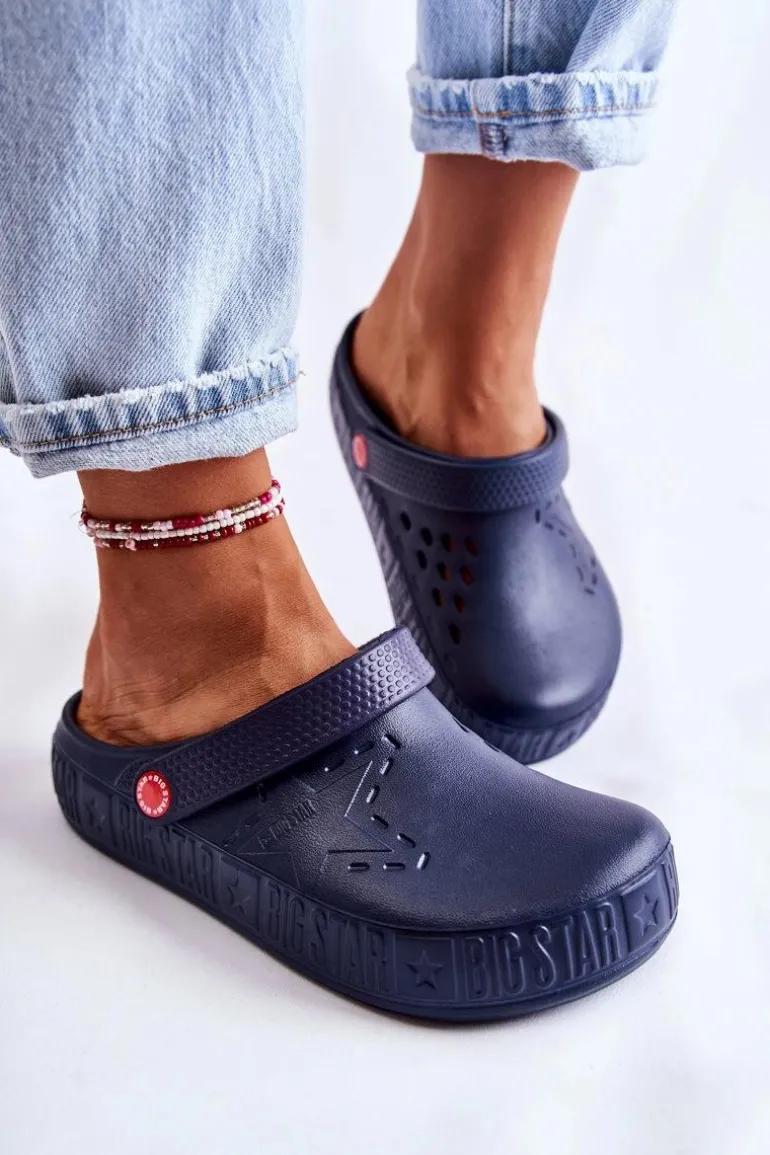 Damskie Lekkie Klapki Chodaki Big Star II275002 Granatowe