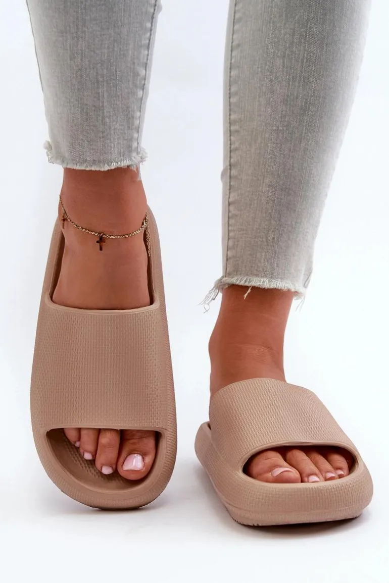 Damskie Lekkie Piankowe Klapki Na Grubej Podeszwie Ciemnobeżowe Querceria