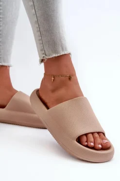 Damskie Lekkie Piankowe Klapki Na Grubej Podeszwie Ciemnobeżowe Querceria