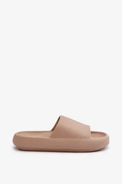 Damskie Lekkie Piankowe Klapki Na Grubej Podeszwie Ciemnobeżowe Querceria