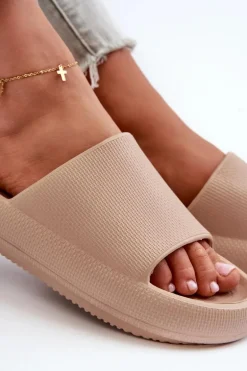 Damskie Lekkie Piankowe Klapki Na Grubej Podeszwie Ciemnobeżowe Querceria