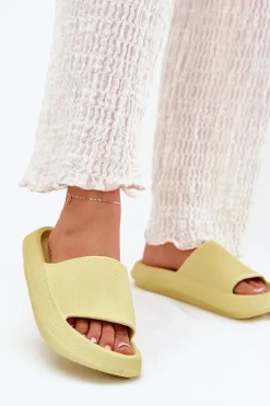 Damskie Lekkie Piankowe Klapki Na Grubej Podeszwie Limonkowe Querceria