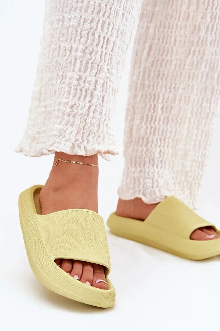 Damskie Lekkie Piankowe Klapki Na Grubej Podeszwie Limonkowe Querceria