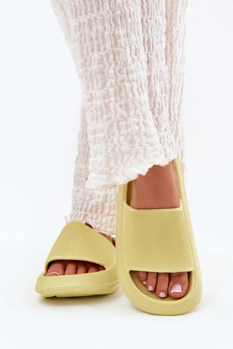 Damskie Lekkie Piankowe Klapki Na Grubej Podeszwie Limonkowe Querceria