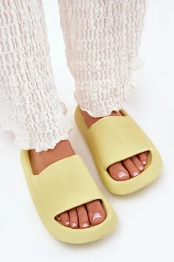 Damskie Lekkie Piankowe Klapki Na Grubej Podeszwie Limonkowe Querceria