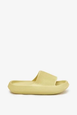 Damskie Lekkie Piankowe Klapki Na Grubej Podeszwie Limonkowe Querceria