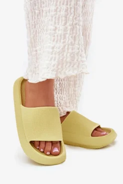 Damskie Lekkie Piankowe Klapki Na Grubej Podeszwie Limonkowe Querceria