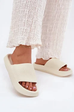 Damskie Lekkie Piankowe Klapki Na Grubej Podeszwie Ecru Querceria