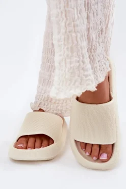 Damskie Lekkie Piankowe Klapki Na Grubej Podeszwie Ecru Querceria