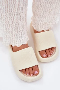 Damskie Lekkie Piankowe Klapki Na Grubej Podeszwie Ecru Querceria