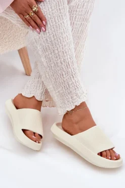 Damskie Lekkie Piankowe Klapki Na Grubej Podeszwie Ecru Querceria