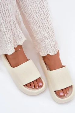 Damskie Lekkie Piankowe Klapki Na Grubej Podeszwie Ecru Querceria