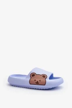 Damskie Lekkie Piankowe Klapki Motyw Misia Niebieskie Parisso