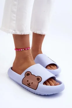 Damskie Lekkie Piankowe Klapki Motyw Misia Niebieskie Parisso