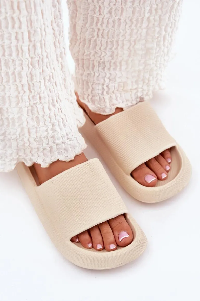 Damskie Lekkie Piankowe Klapki Na Grubej Podeszwie Beżowe Querceria