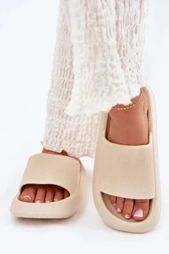 Damskie Lekkie Piankowe Klapki Na Grubej Podeszwie Beżowe Querceria