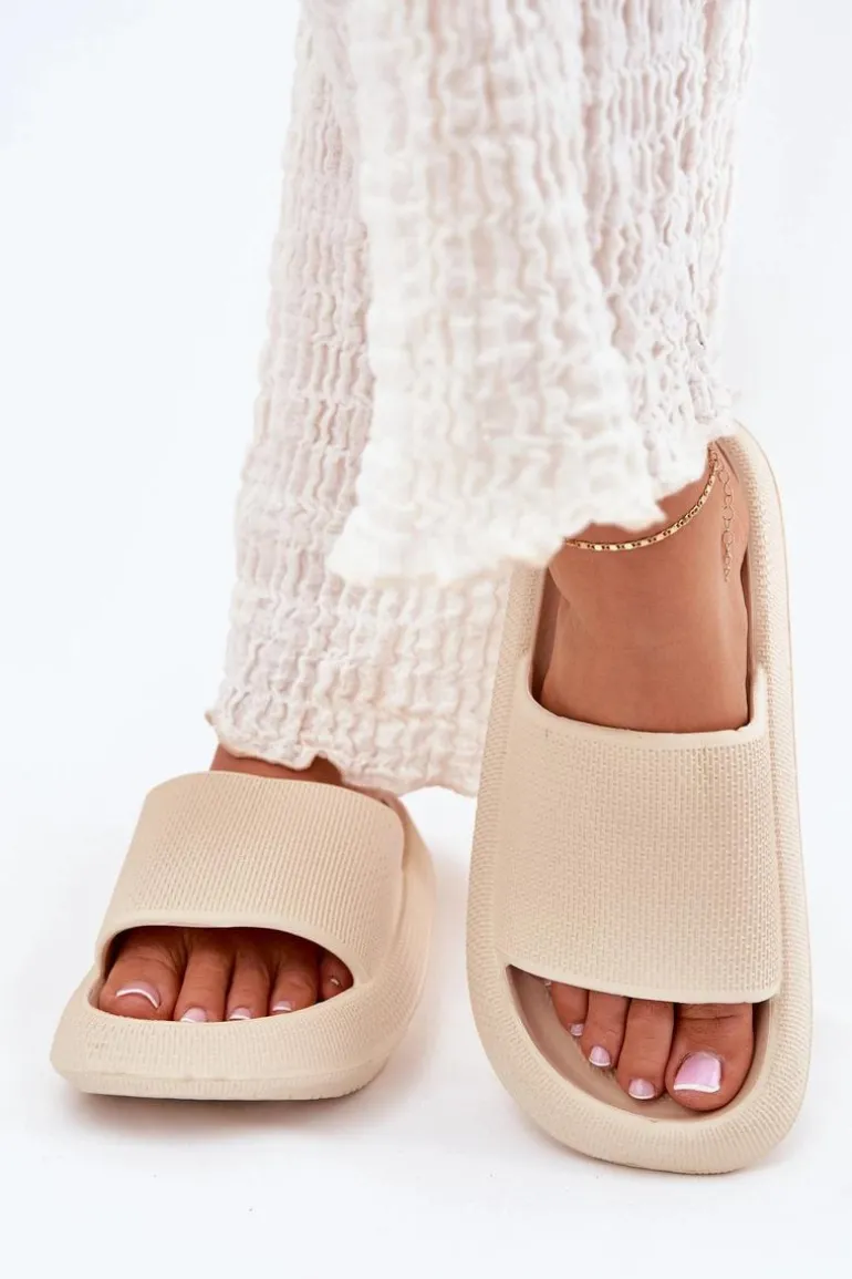 Damskie Lekkie Piankowe Klapki Na Grubej Podeszwie Beżowe Querceria