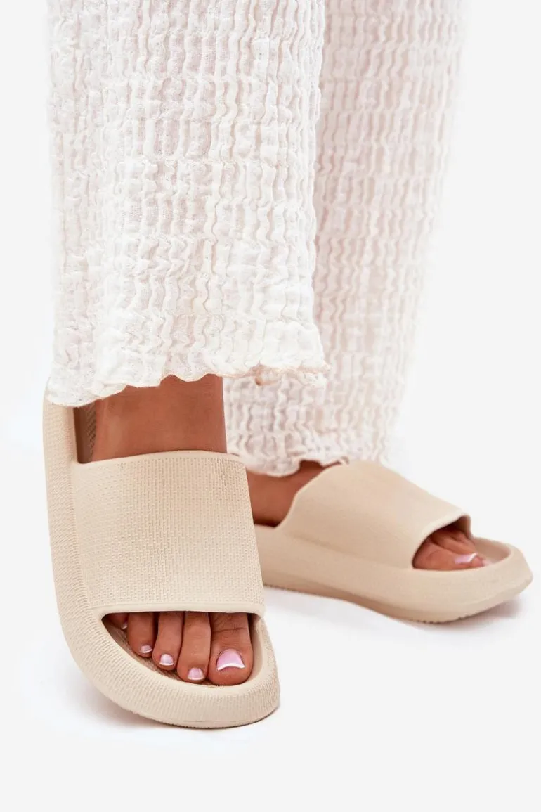 Damskie Lekkie Piankowe Klapki Na Grubej Podeszwie Beżowe Querceria