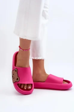 Damskie Lekkie Piankowe Klapki Motyw Misia Fuksja Parisso