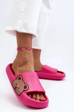 Damskie Lekkie Piankowe Klapki Motyw Misia Fuksja Parisso