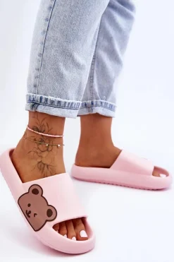 Damskie Lekkie Piankowe Klapki Motyw Misia Różowe Parisso