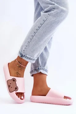 Damskie Lekkie Piankowe Klapki Motyw Misia Różowe Parisso