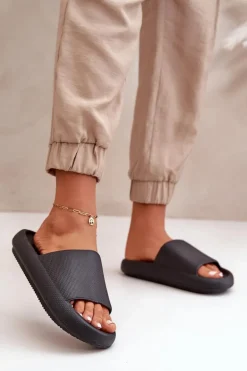 Damskie Lekkie Piankowe Klapki Na Grubej Podeszwie Czarne Querceria