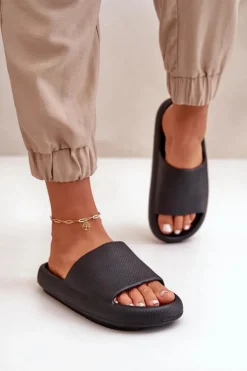 Damskie Lekkie Piankowe Klapki Na Grubej Podeszwie Czarne Querceria