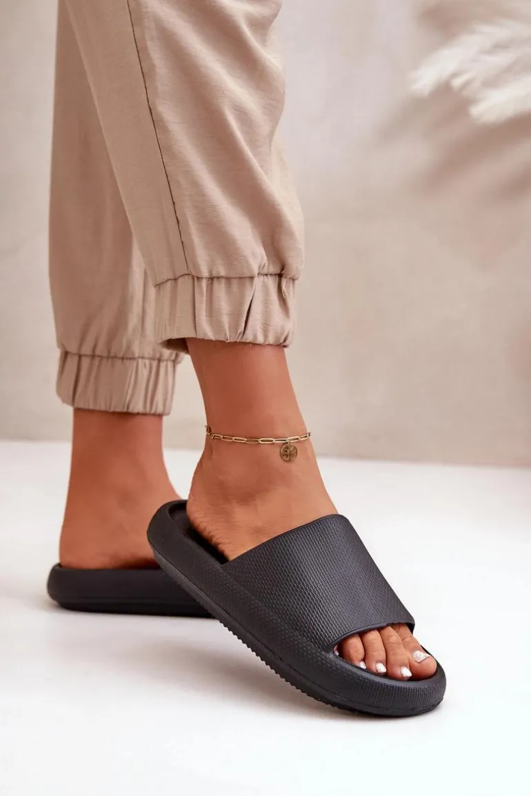 Damskie Lekkie Piankowe Klapki Na Grubej Podeszwie Czarne Querceria