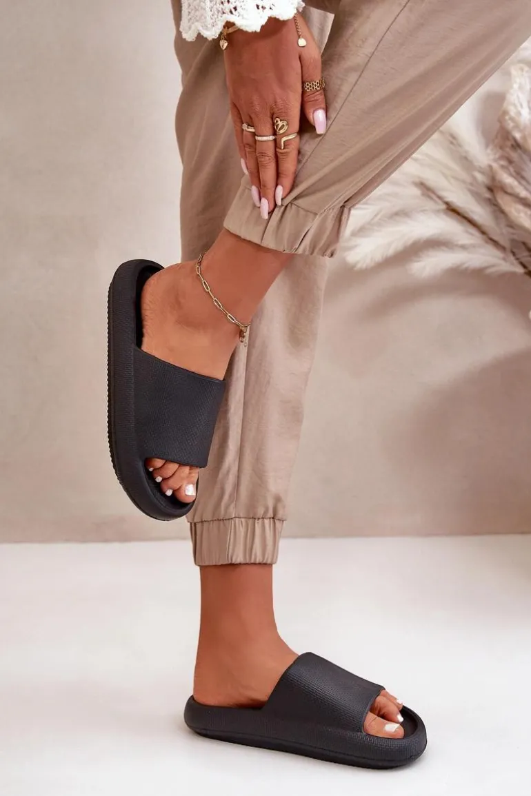 Damskie Lekkie Piankowe Klapki Na Grubej Podeszwie Czarne Querceria