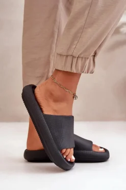 Damskie Lekkie Piankowe Klapki Na Grubej Podeszwie Czarne Querceria