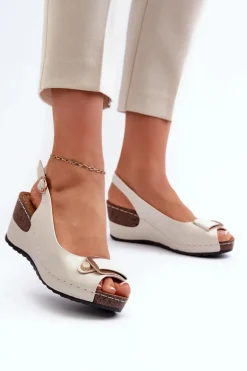 Damskie Lekkie Sandały Na Koturnie Comfort Shoes Srebrne Efravia