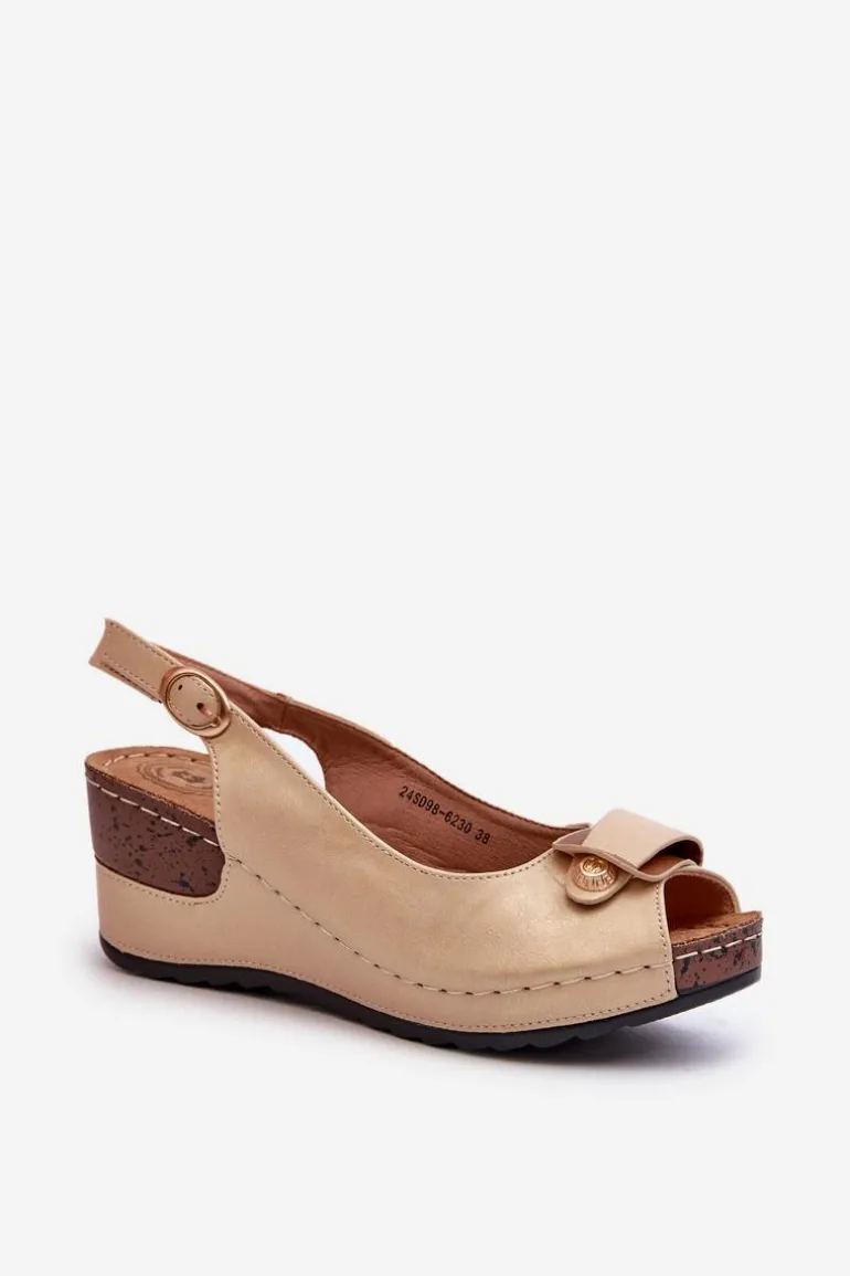 Damskie Lekkie Sandały Na Koturnie Comfort Shoes Beżowe Efravia