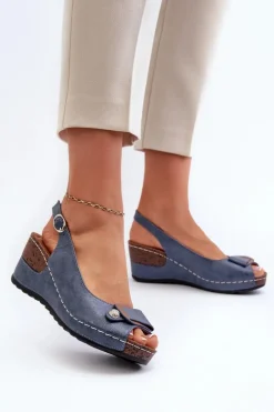 Damskie Lekkie Sandały Na Koturnie Comfort Shoes Niebieskie Efravia