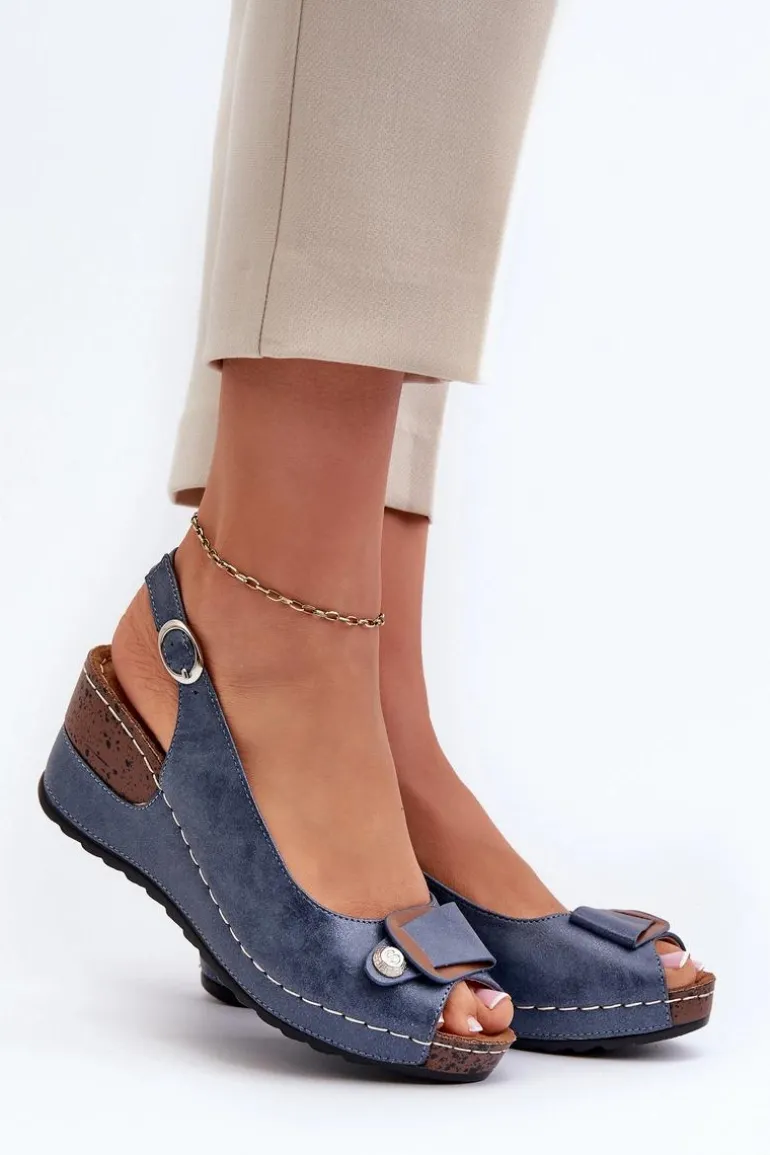 Damskie Lekkie Sandały Na Koturnie Comfort Shoes Niebieskie Efravia