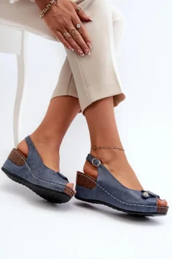 Damskie Lekkie Sandały Na Koturnie Comfort Shoes Niebieskie Efravia
